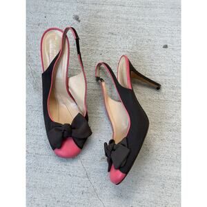 Vintage Y2K Kate Spade Sz 10B Pink Leather Blackish Brown Slingback Heel Sandals